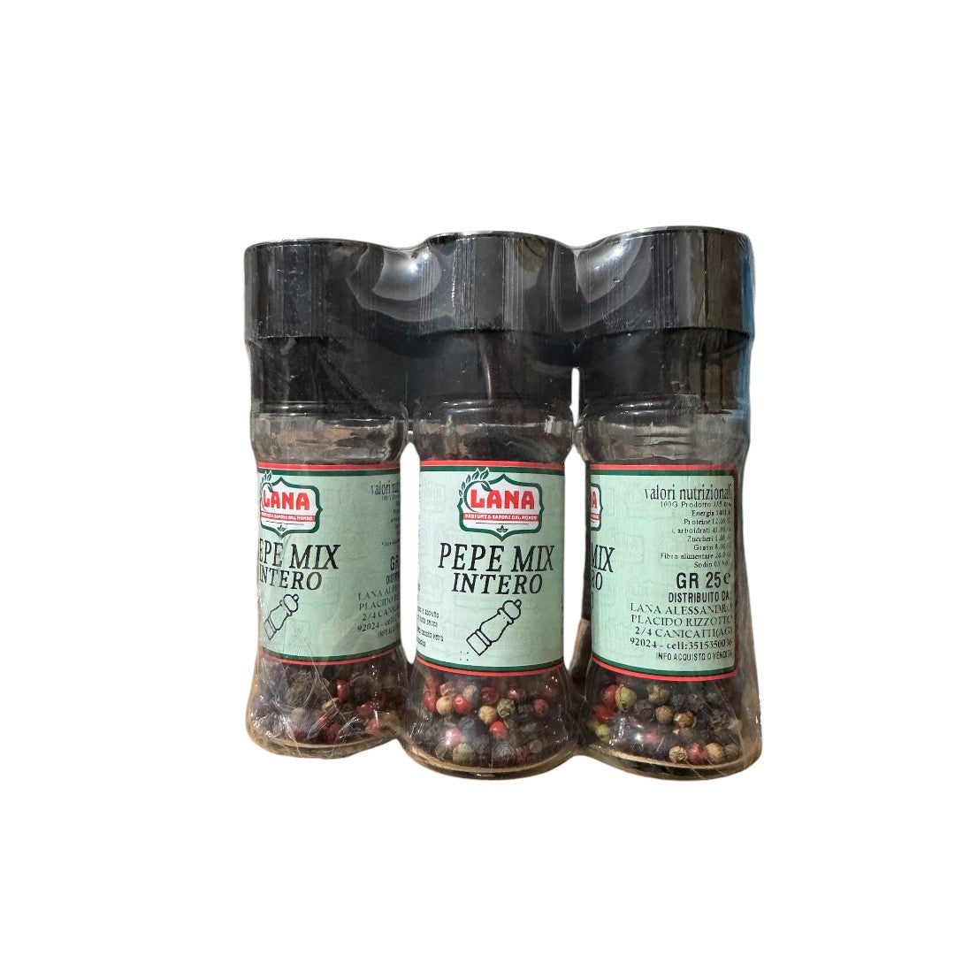 6 Barattolini in vetro di Pepe Mix Colorato intero con tappo macina