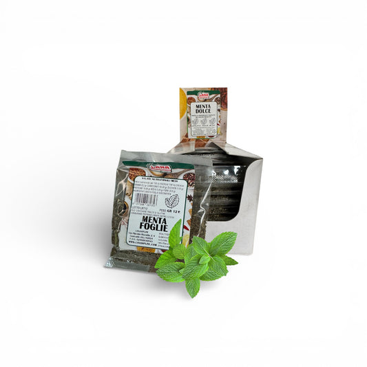 Menta Dolce in foglie contusa confezionata a bustine in box per rivendita Gr 12