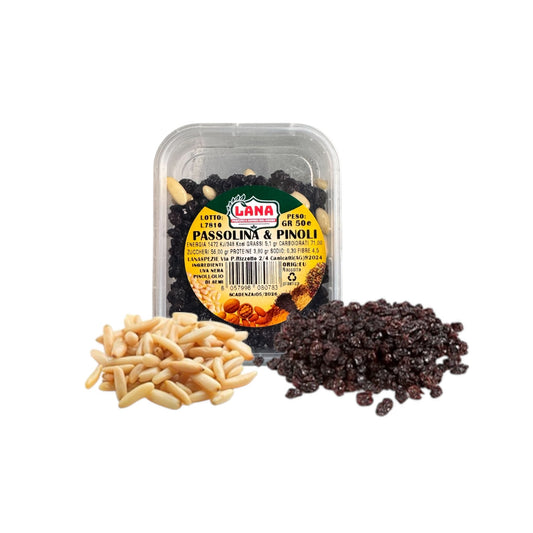 20 Vaschette di Uvetta Nera Passolina e Pinoli Mediterranei da gr 50