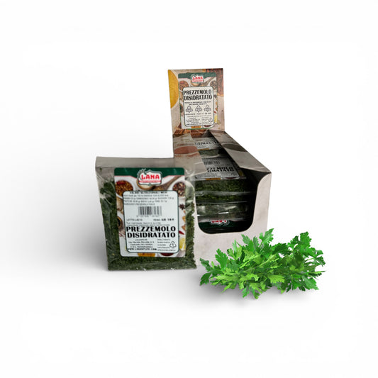 Prezzemolo verde foglie confezionato a bustine in box per rivendita Gr 10
