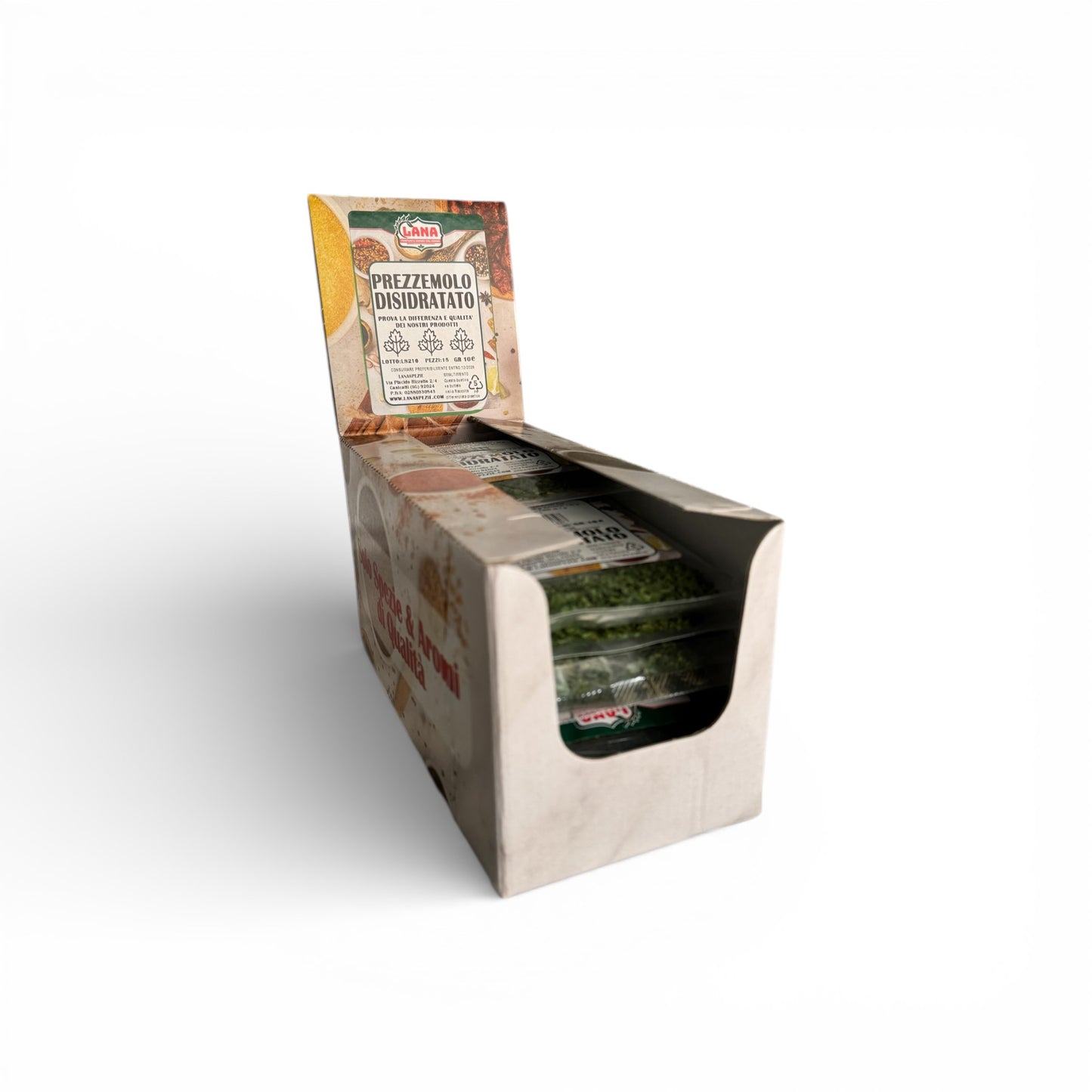 Prezzemolo verde foglie confezionato a bustine in box per rivendita Gr 10